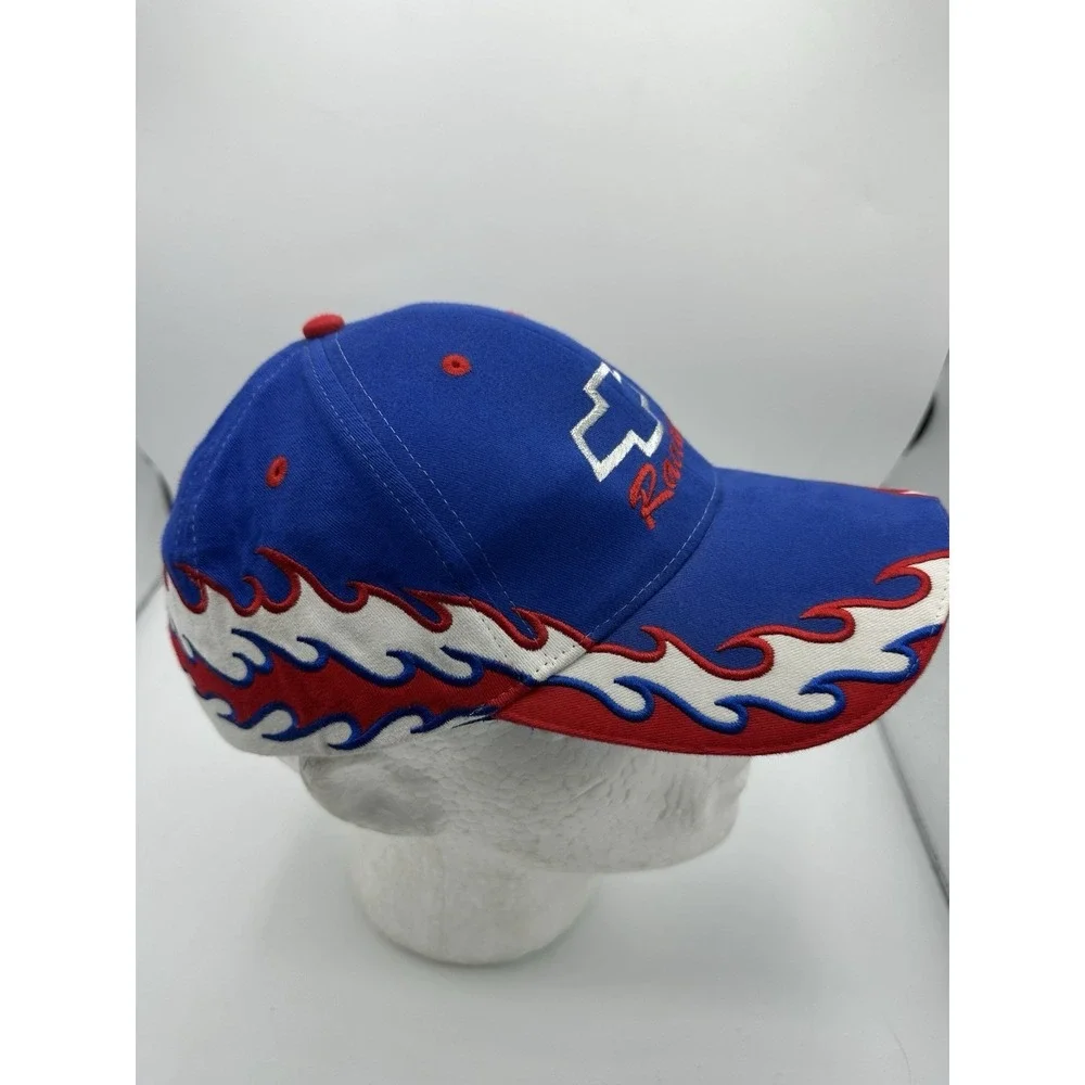 Vintage Chevy Racing Flame Hat Blue Red Strapback OTTO Cap Y2K USA Style Rare